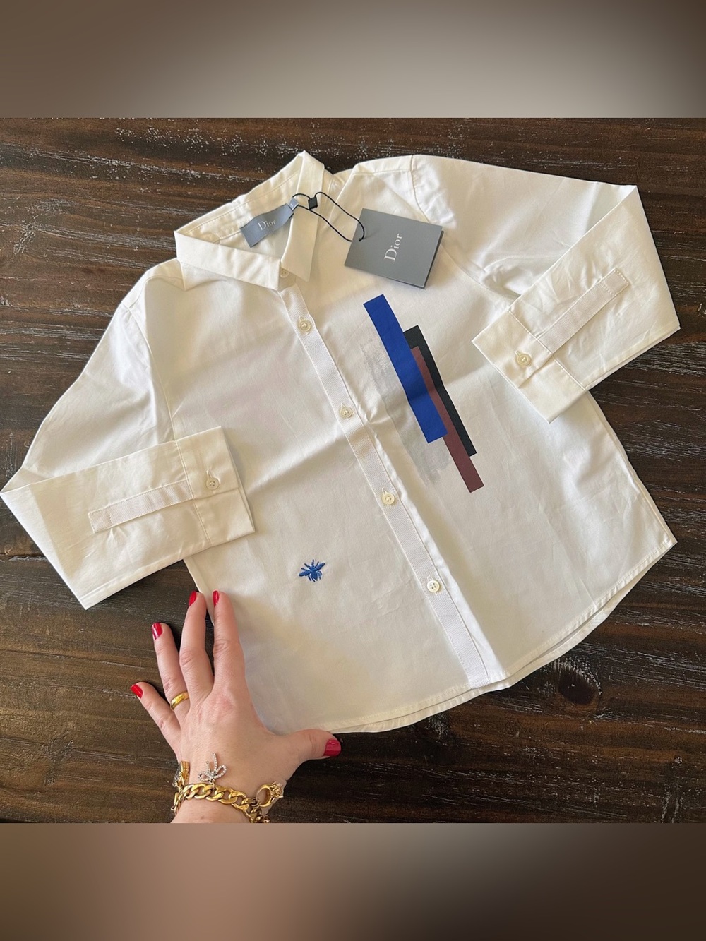 NWT Authentic Dior Toddler Boy Girl Button Down White Classic Shirt 2-3 Years